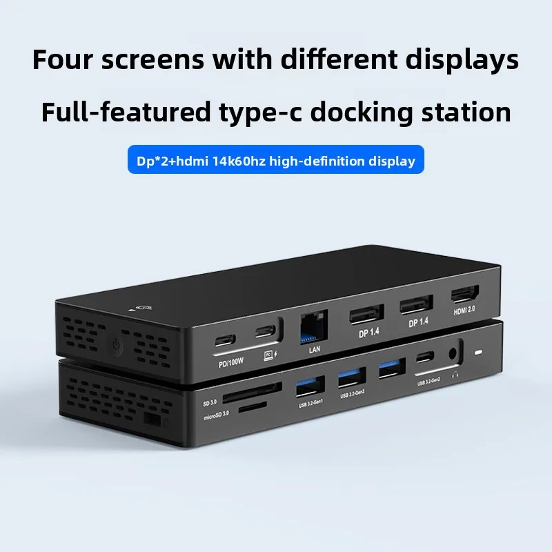 Typec docking station, dual DP/HDMI four-screen different display USB3.1 splitter, gigabit network port docking station