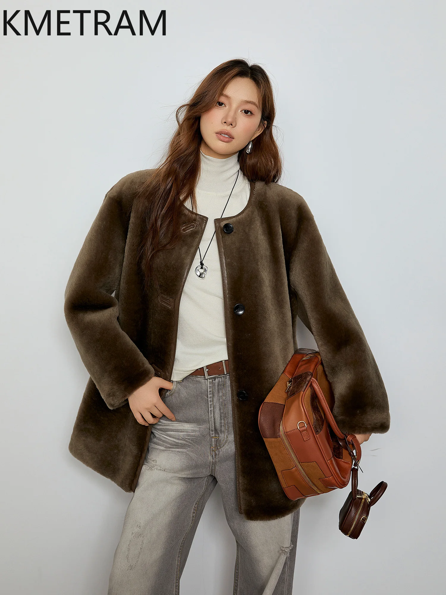 ขนสัตว์MerinoธรรมชาติSheepskin Double Facedเสื้อขนสัตว์ผู้หญิงหลวมขนสัตว์จริงฤดูหนาวเสื้อผ้าFurryแจ็คเก็ต 2025ба