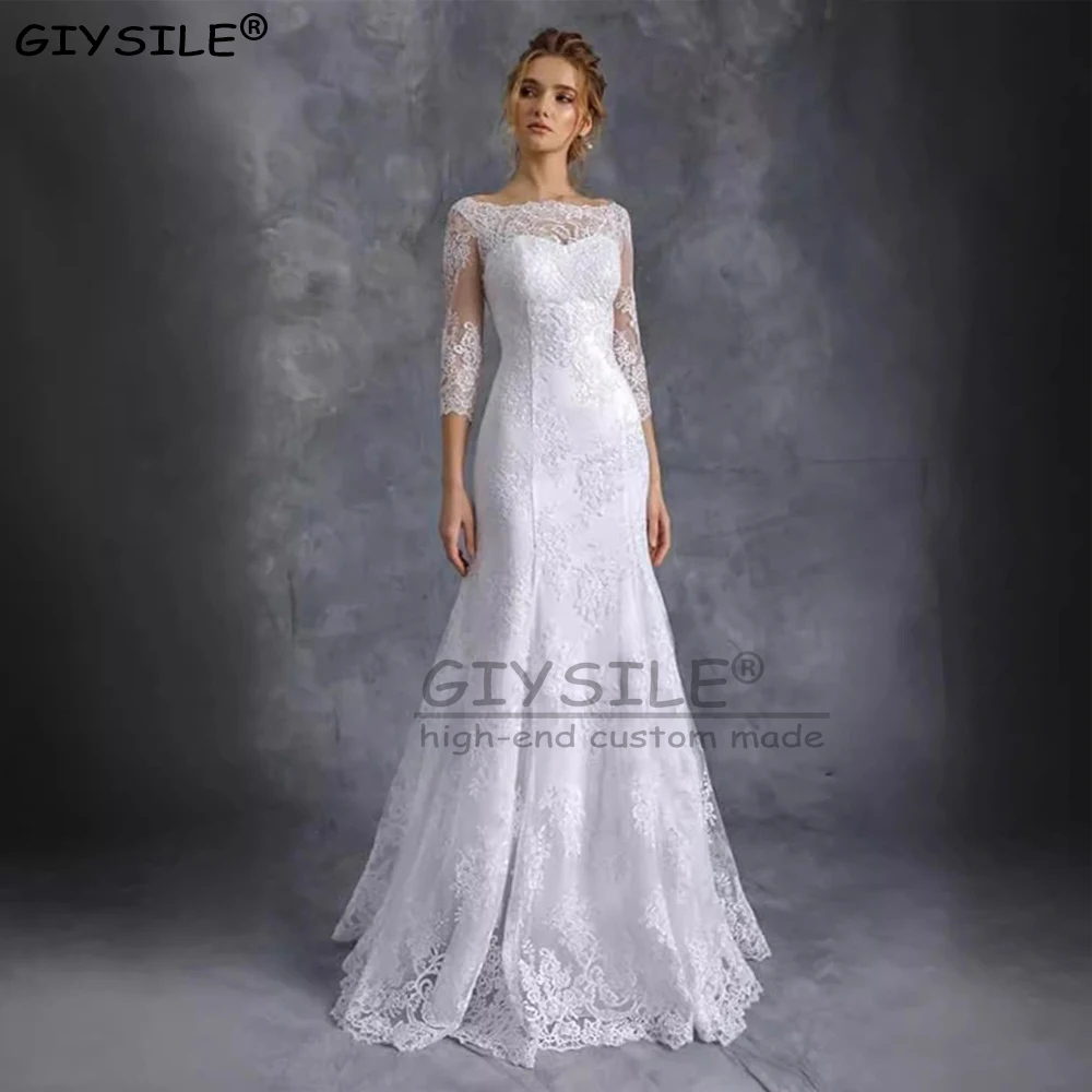 

GIYSILE Customized White Lace Light Wedding Dresses Luxury 2025 New Style Simple 7-inch Sleeve Mermaid Dress Bridal Photo Dress