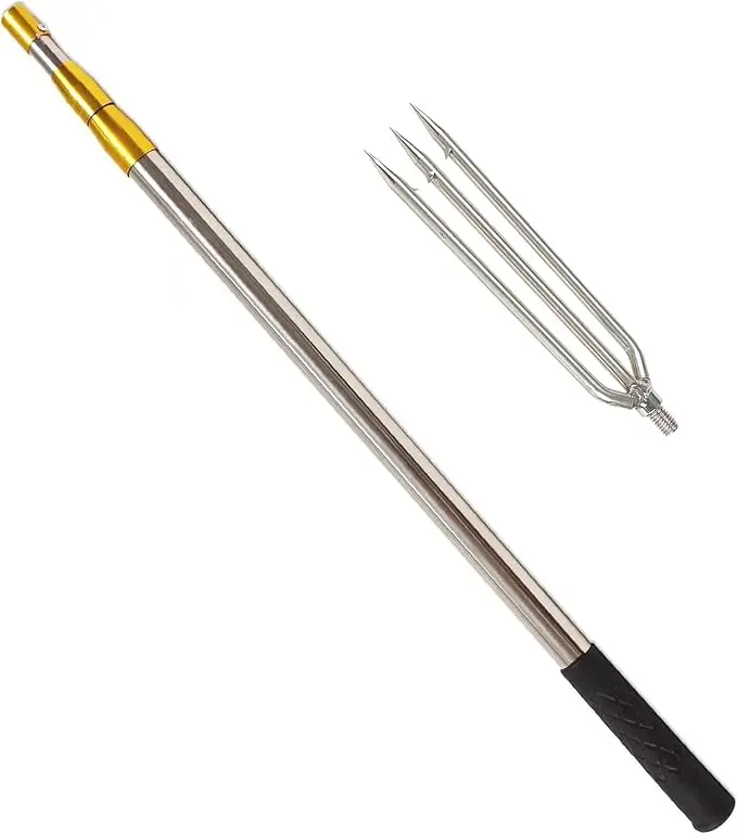 Fischgaff 1,5m Teleskopstange mit 1/2/3 Zähnen, Edelstahl-Fischgaffhaken mit 8mm Schraube, Eisfischerei-Speer für die Jagd