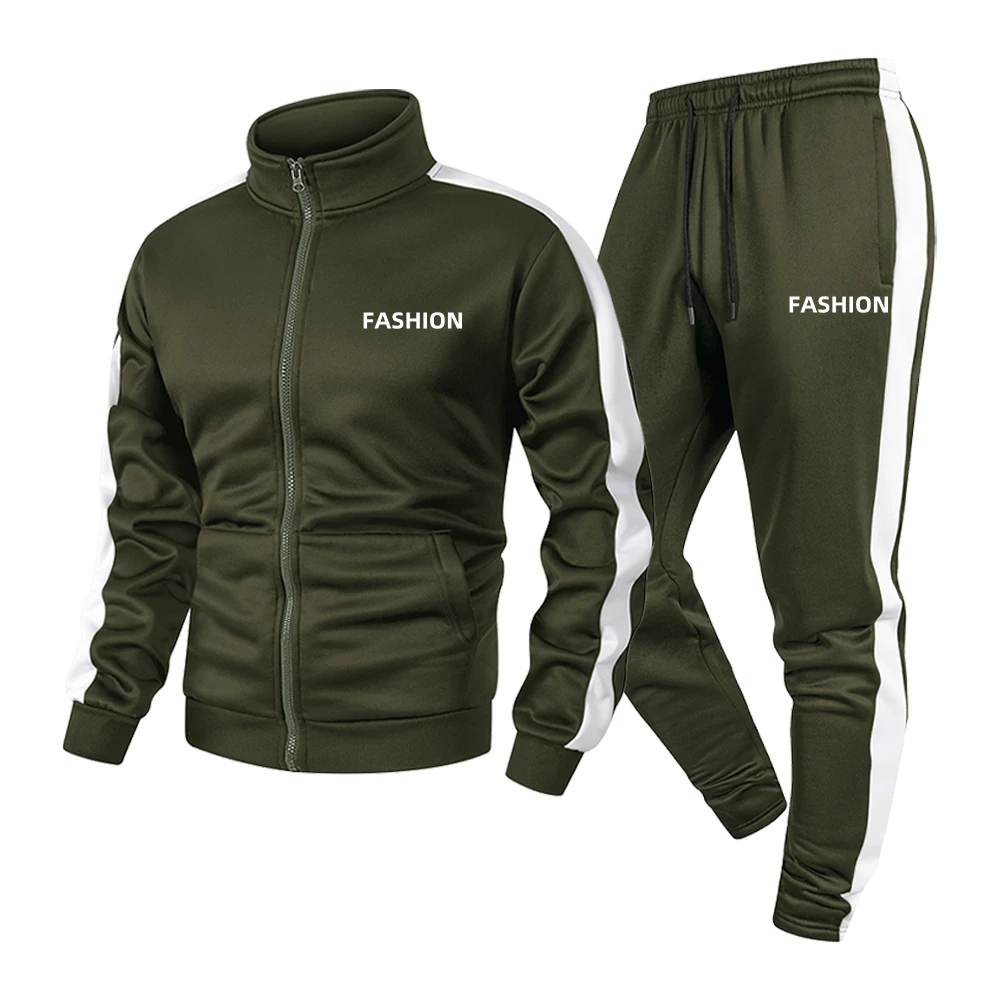 Men's Casual Athletic Set Stand Collar Zip Up Jacket Drawstring Trousers With Fashion Letter Print For Daily Running And Commute