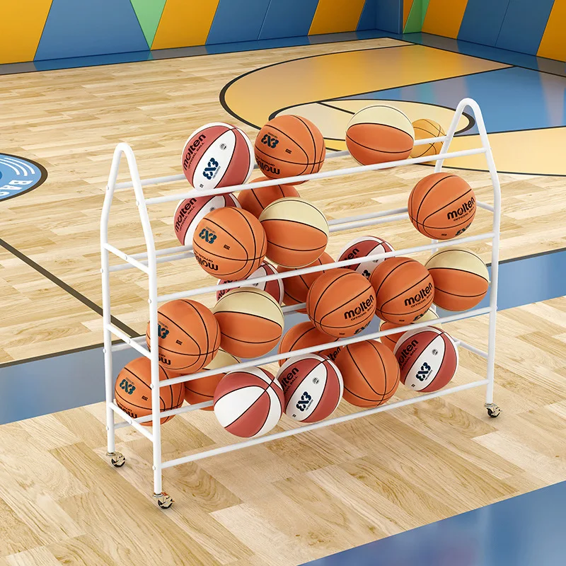 Custom, Modern Sports Equipment Metal Volleyball Stand Rack Multi Layer Basketball Storage Rack With Wheel