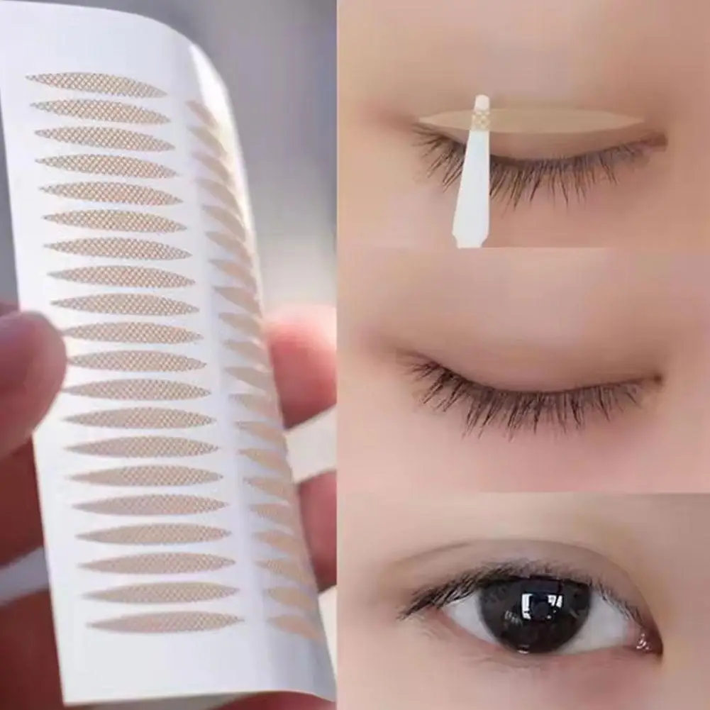 Bande autocollante Double pli pour paupières, dentelle naturelle, rayures Beige claires, auto-adhésive, maquillage naturel pour les yeux, avec outil