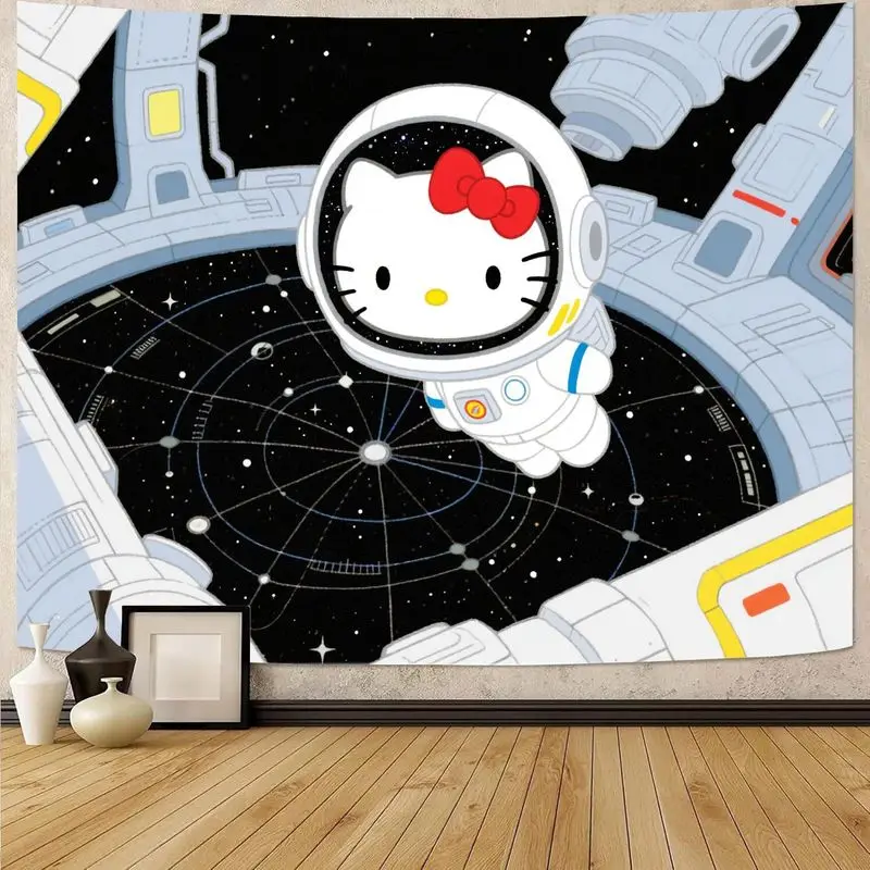 

1 шт. Sanrio Hello Kitty астронавт космический гобелен полиэстер Kawaii настенное искусство декор комнаты в общежитии эстетический подарок для фанатов