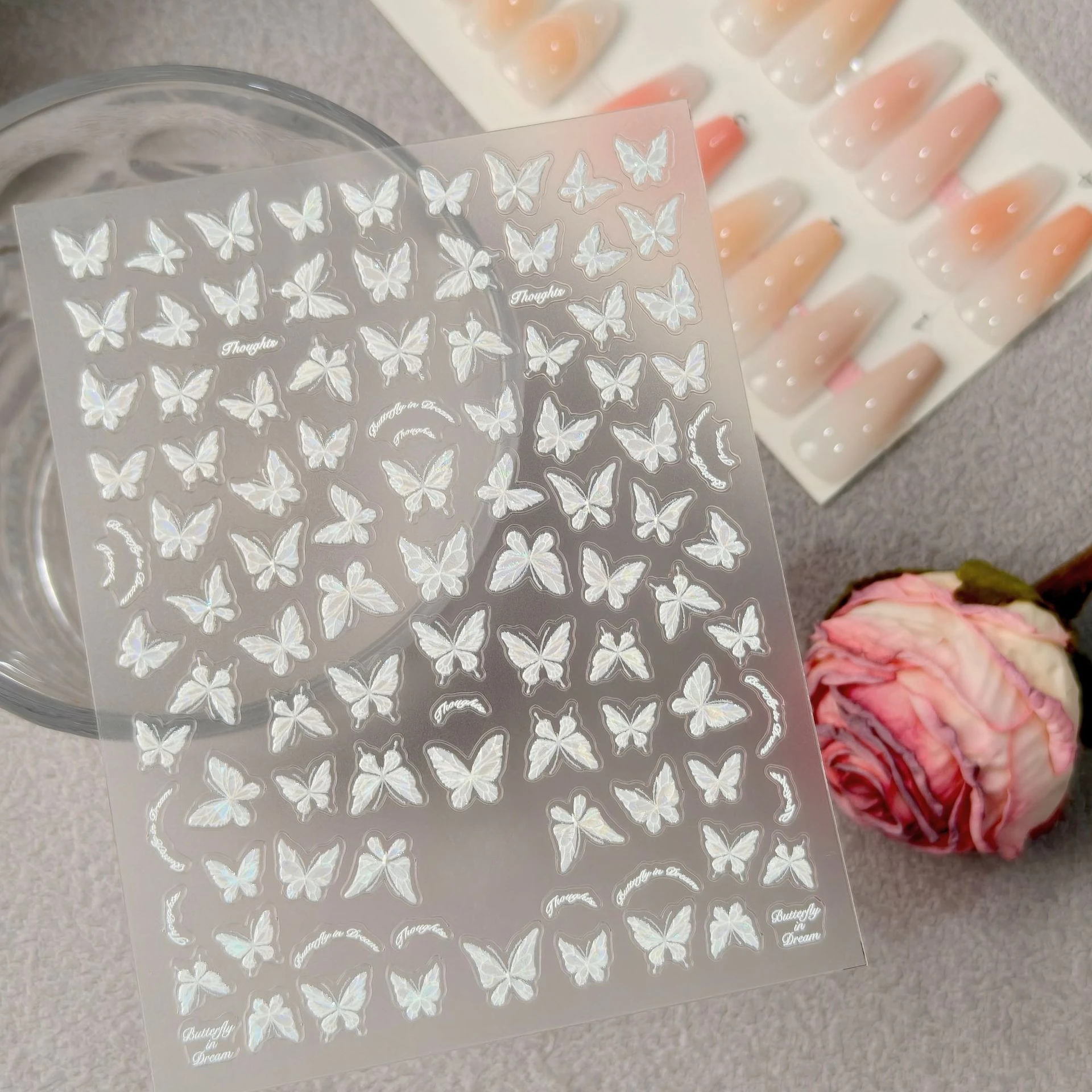 1 Set 5D geprägte Aurora-Schmetterlings-Nagelaufkleber, selbstklebende, vielseitige DIY-Maniküre-Nageldekorationsornamente