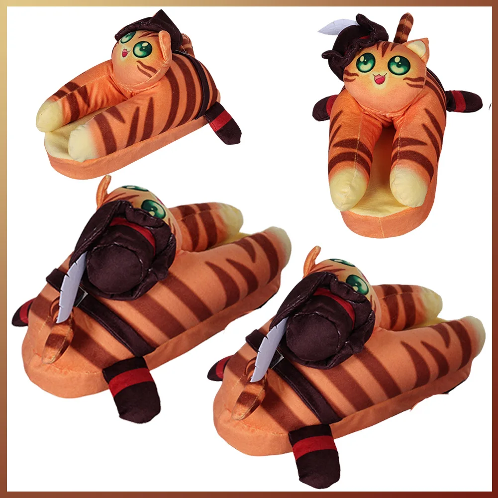 Cat Swordsman Cosplay Winter Cute Slipper Cartoon Puss Roleplay In Boots Cover Adult Heel Warm Thick Sole Plush Home Slipper