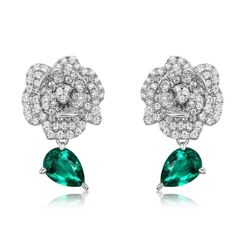 

Медные серьги-подвески с позолотой и изумрудами из чистого серебра S925 для женщин, с декоративными элементами в виде звезд и роз.