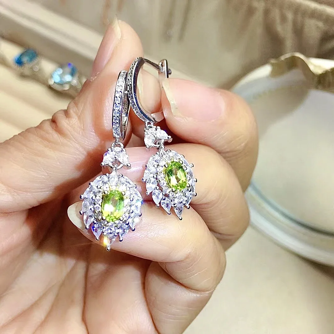 

Dazzling Silver Peridot Drop Earrings for Party 4mm*6mm VVS Grade Peridot Eardrop Solid 925 Silver Peridot Jewelry