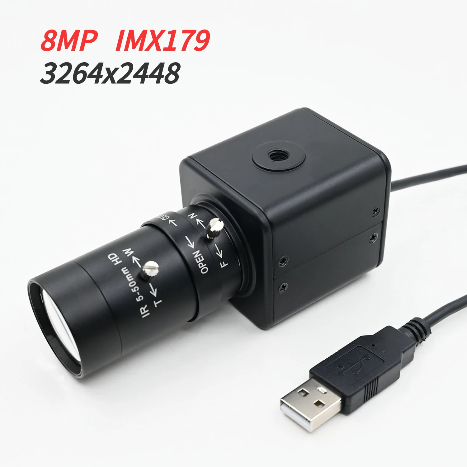 8MP USB Camera HD Mini Box Webcam IMX179 With 5-50mm 2.8-12mm Varifocal Lens For Static High-Speed Shooting 3264x2448 15fps