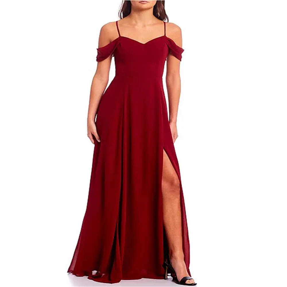 New Product Off-The-Shoulder Sweetheart Neck Chiffon Bridesmaid Dress Elegant Open Lace Up Back Gowns For Wedding Guests 2024