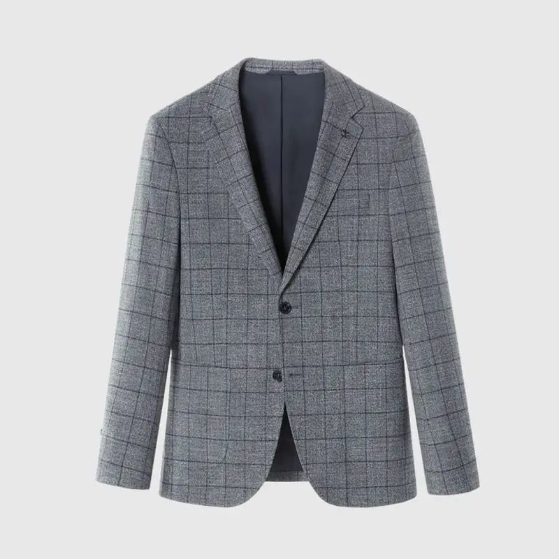 KIDWHXR Man Suit Coat Fashion Plaid Turn Down Collar Pocket Men Blazer Business Casual Long Sleeve Comfortable Male Outerwear