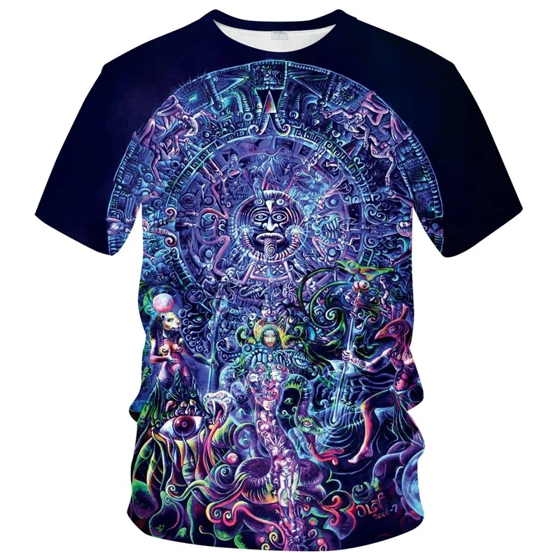 Retro Mexico Aztec Totem T-Shirt For Men Summer 3D Print Short Sleeve Tees Tops Mayan Culture Theme T Shirts Male Clothes