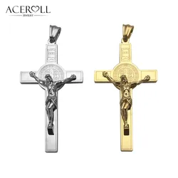 ACEROLL Stainless Steel Catholic Pendant of Benediction Crucifix with Saint Benedict Medal