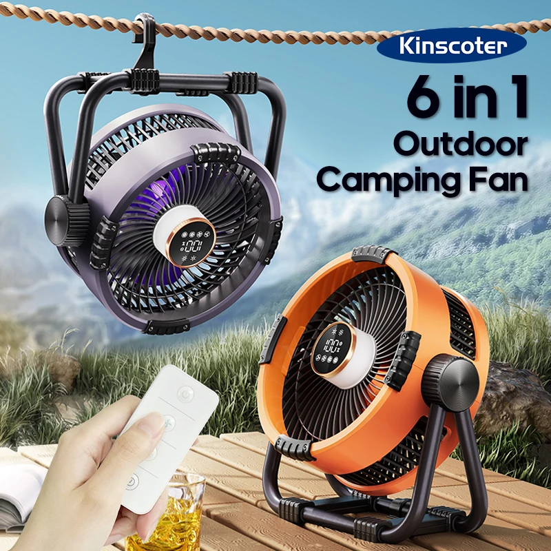 Camping Fan 20000mAh 6 in 1 Outdoor Ceiling Fan 4 Speed Adjustment Rechargeable Desktop Air Circulator LED Lighting Power Bank