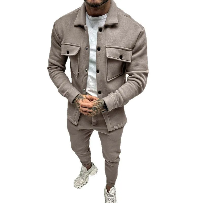Conjunto de dos piezas para hombre, chaqueta con botones y pantalones deportivos, con bolsillos en la solapa, estilo casual, tallas S a 4XL