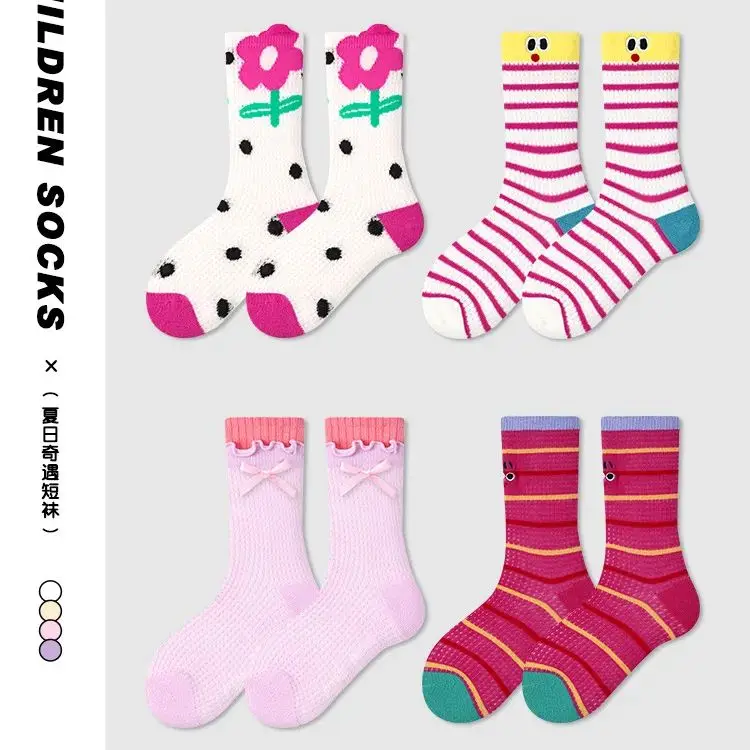 

3-12T Girls Summer Socks Lovely Flower Pattern Trendy Crew Socks Baby Toddlers Thin Socks Cotton Socks 4 Pairs/lot