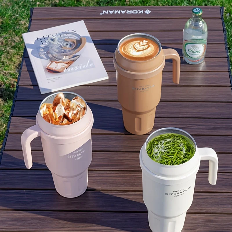 1 قطعة ترمس من الفولاذ المقاوم للصدأ كوب 1450 مللي قدرة الرياضة في الهواء الطلق اللياقة البدنية وعاء شرب مزدوج سيارة كوب بوليون الجليد مع القش