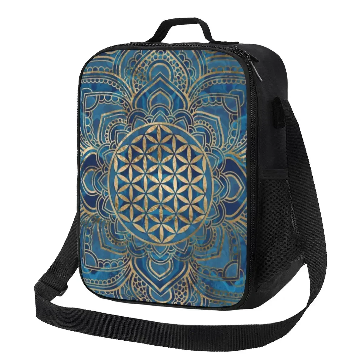 Flower Of Life In Lotus Mandala Insulated Lunch Bag for Women Cooler Thermal Lunch Tote Office Picnic Travel