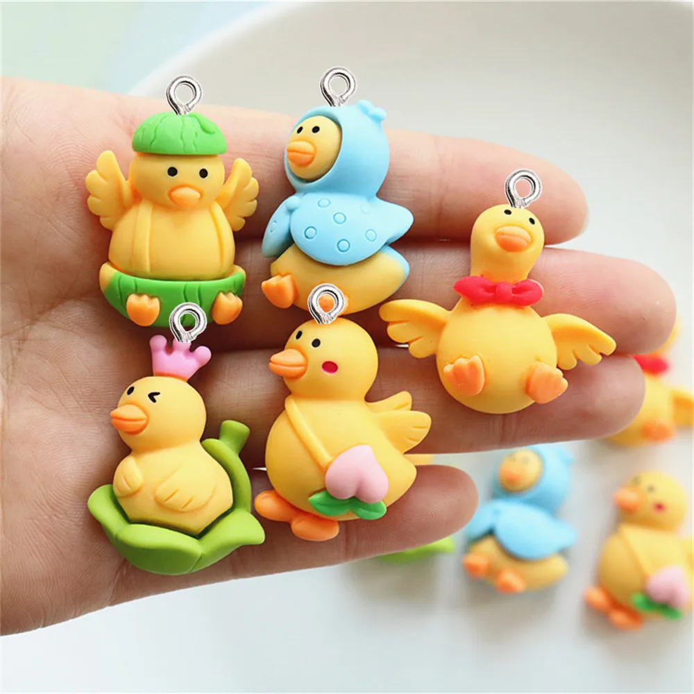 10 pezzi di ciondoli in resina di anatra gialla adorabile, creazione di gioielli alla moda, accessori fai da te, orecchini, collane, braccialetti, borse, ciondolo animale dei cartoni animati