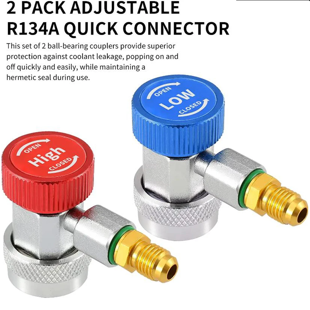 Freon R134A H/L Auto Car Quick Coupler Connector Brass Plating Adapter Air Conditioning Refrigerant Adjustable AC Manifold Gauge