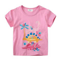 Jumping Meters 2-7T Fashion Dinosaurs Girls T Shirts Summer Children's Clothes Short Sleeve Kids Tees Tops Baby Costume Shirt