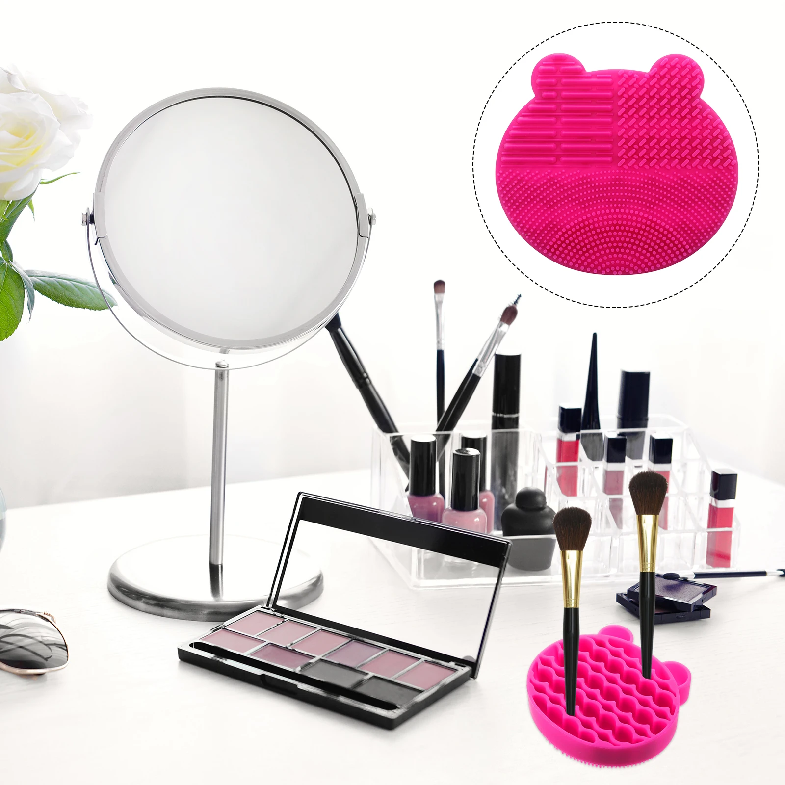 

Makeup Cleaning Mat 2 In 1 Scrubber Pad With Stand For Drying Storage, Makeup Brush Holder, Brush Mat Rack, Tool