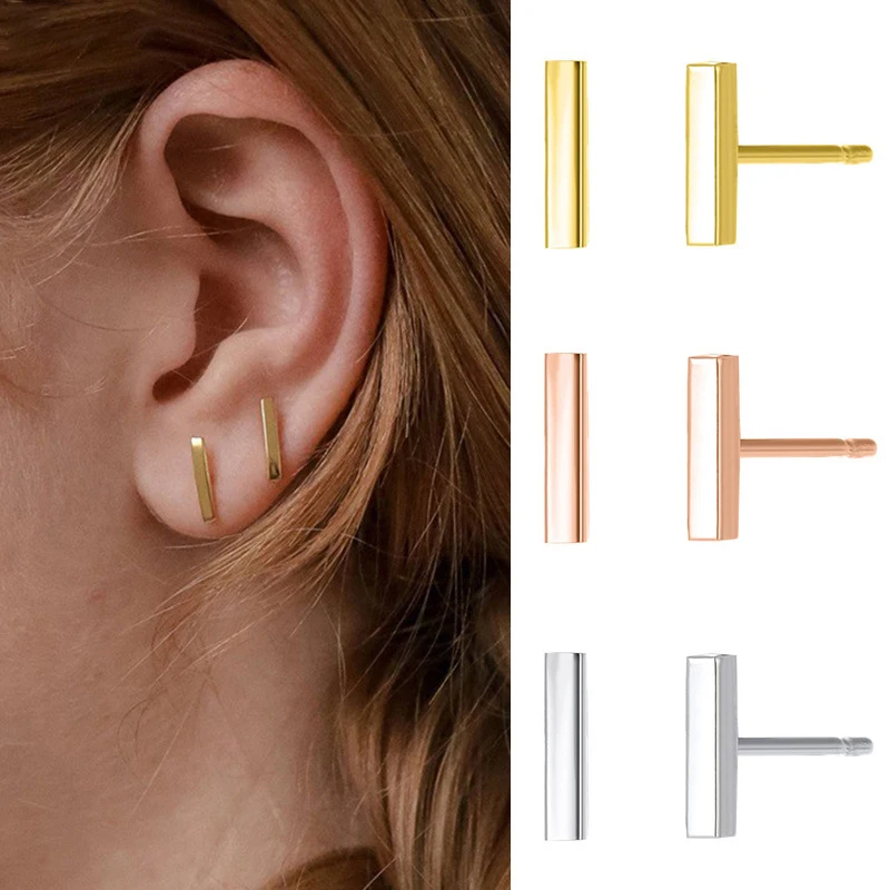 CARLIDANA Simple Design Geometric Rose Gold Plated Earrings Stainless Steel Rectangle Square Stud Earrings for Women Jewelry