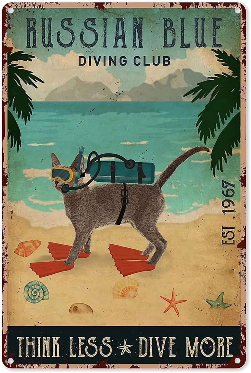 Металлическая Оловянная вывеска в виде синей кошки для пляжа, украшение для стены в виде пещры для мужчин, для дома, ресторана, кафе, бара, уличные классические знаки 8X12 Inc