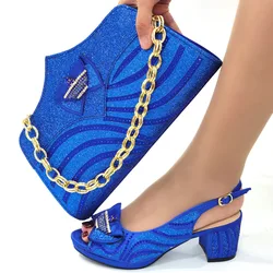 Doershow African fashion Italian Shoes And Bag Sets For Evening Party With Stones blue Italian Handbags Match Bags! HGR1-11