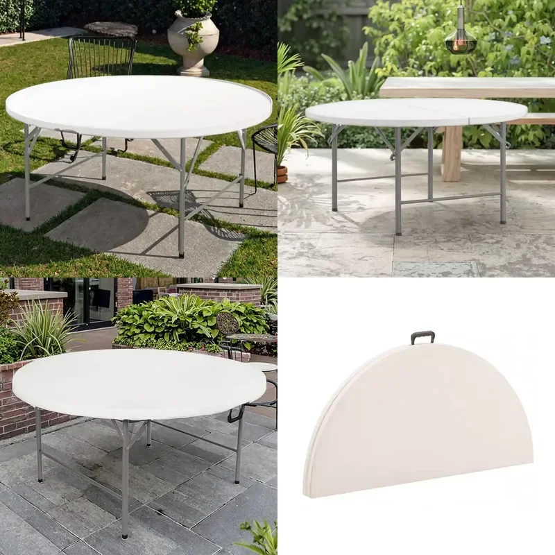 Modern White Round Plastic Folding Tables and Chairs Banquet Wedding Event Furniture for Hotels Hospitals Entry and Bedroom
