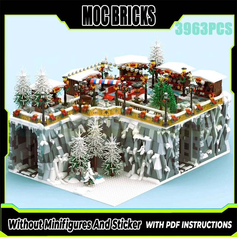 

Изысканный новый продукт, модель строительного блока MOC, зимняя деревня, технология рождественского рынка, модульная детская игрушка, набор для сборки своими руками