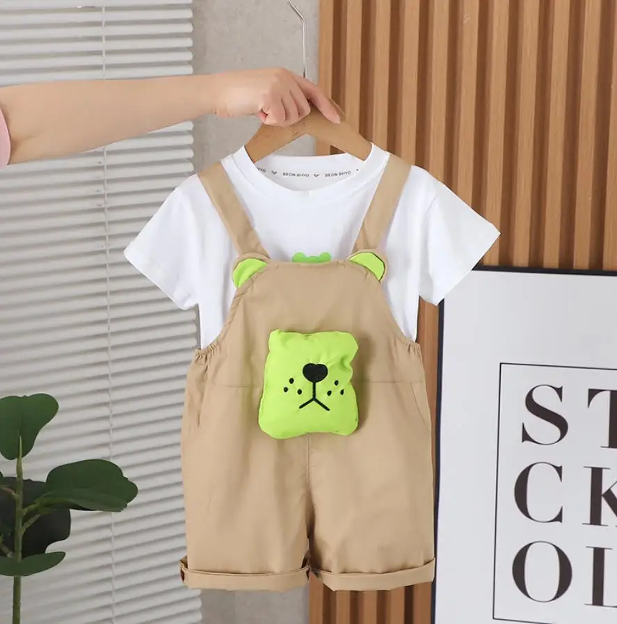 

Baby Boys Birthday Outfits Summer Style Cartoon Printed Casual Cotton T-shirts and Overalls Toddler Children Suits Kids Clothes