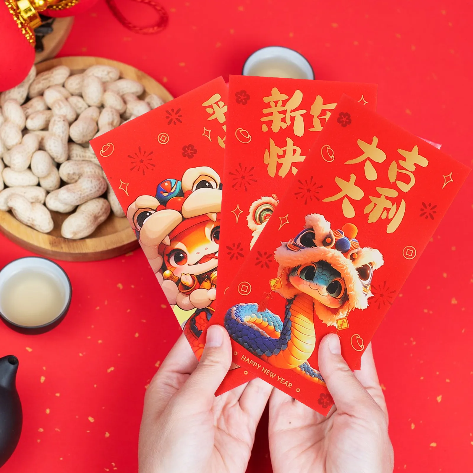 20Pcs Snake Chinese Hongbao 2025 Red Envelopes Lunar New Year Lucky Money Packets Lion Dance Symbolism Thick Paper Festive view 4