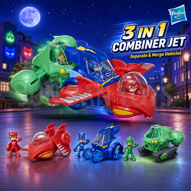 Coleção PJ Masks Nero Original, Conjunto de Brinquedos 3 em 1, Modelo de Carro, Mini Figura de 7,5cm, Acessórios Montáveis, Brinquedo para Crianças