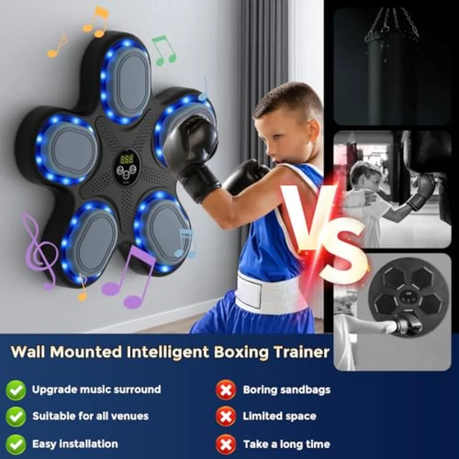 Smart Music Boxing Machine with LED Electronic Wall Mounted for Indoor Workout Training Interactive Fitness Equipment with Prem