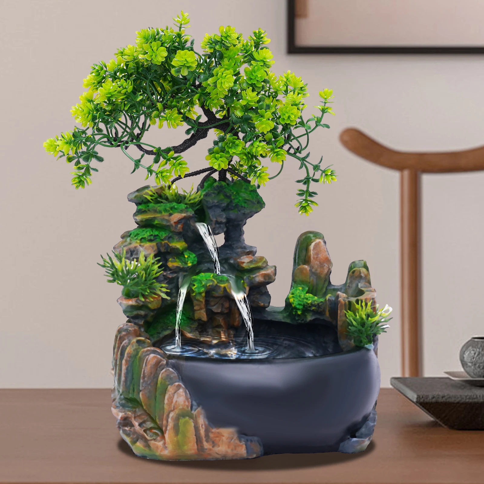 Tabletop Fountain Garden Living Room Waterfall Table Green Plant Fountain Desktop Rock  Bonsai Ornaments Home Office Decor