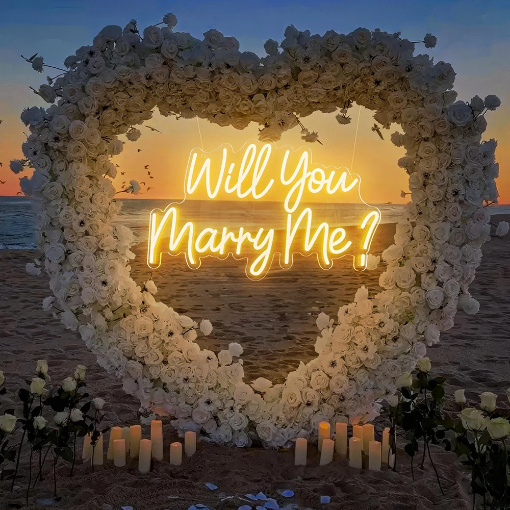 Will You Marry Me? Neon Sign Engagement Party Marriage Proposal Neon Light Decor Wedding Grass Wall Backdrop Decoration Sign