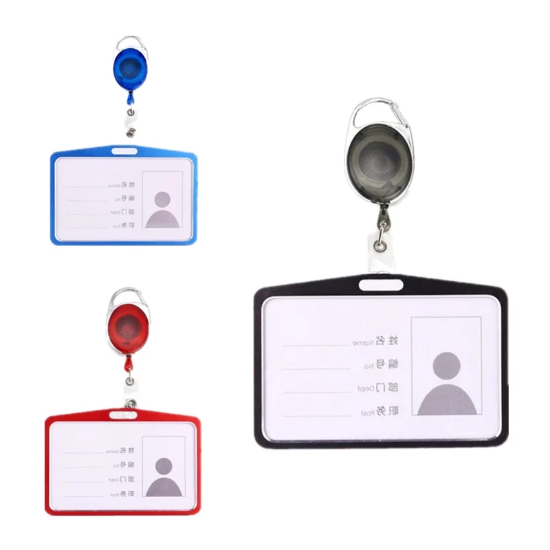 Horizontal Metal ID Tag Name Badge Holder Work Pass Card Cover Case Sleeve with Retractable Badge Reel Clip Working Permit Case