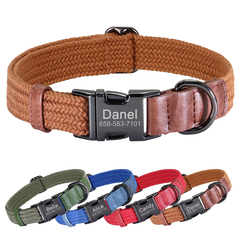 Custom Dog Collar Nylon Dog Collars Free Engraved Pet Pug Bulldog Name ID Buckle Necklace Adjustable for Small Medium Large Dogs
