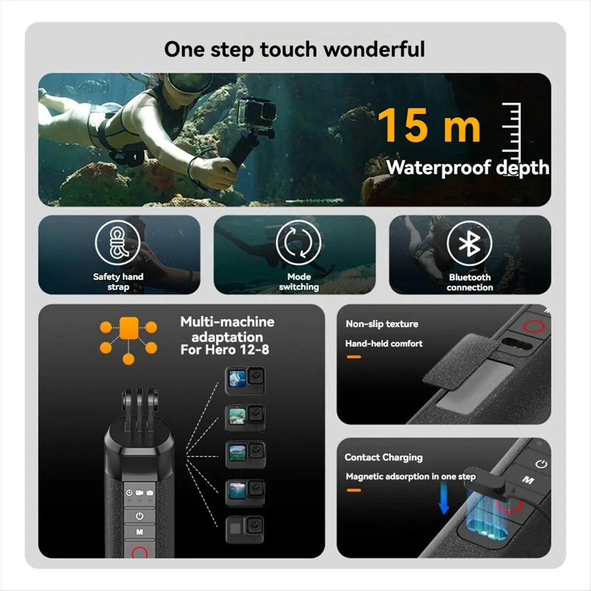 A26Z TELESIN Selfie Stick Buoyancy Bar Selfie Stick with Hand Strap Wireless Remote Control for Gopro Hero 8 9 10 11 12 13