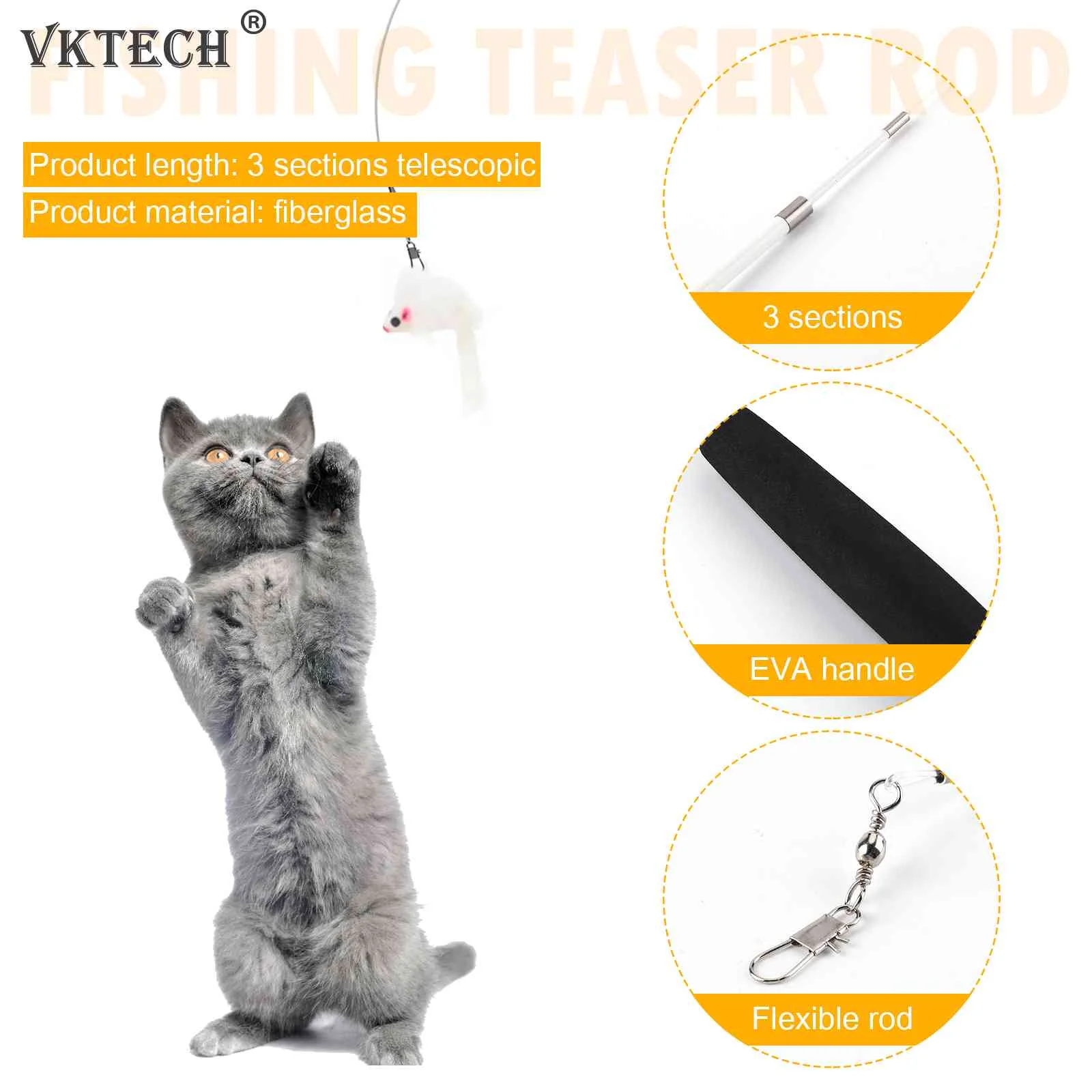 Cat Teaser Wands Interactive Retractable Fishing Pole Wand Cat Catcher Teaser Stick Rod Toy for Kitten Training Exercising New