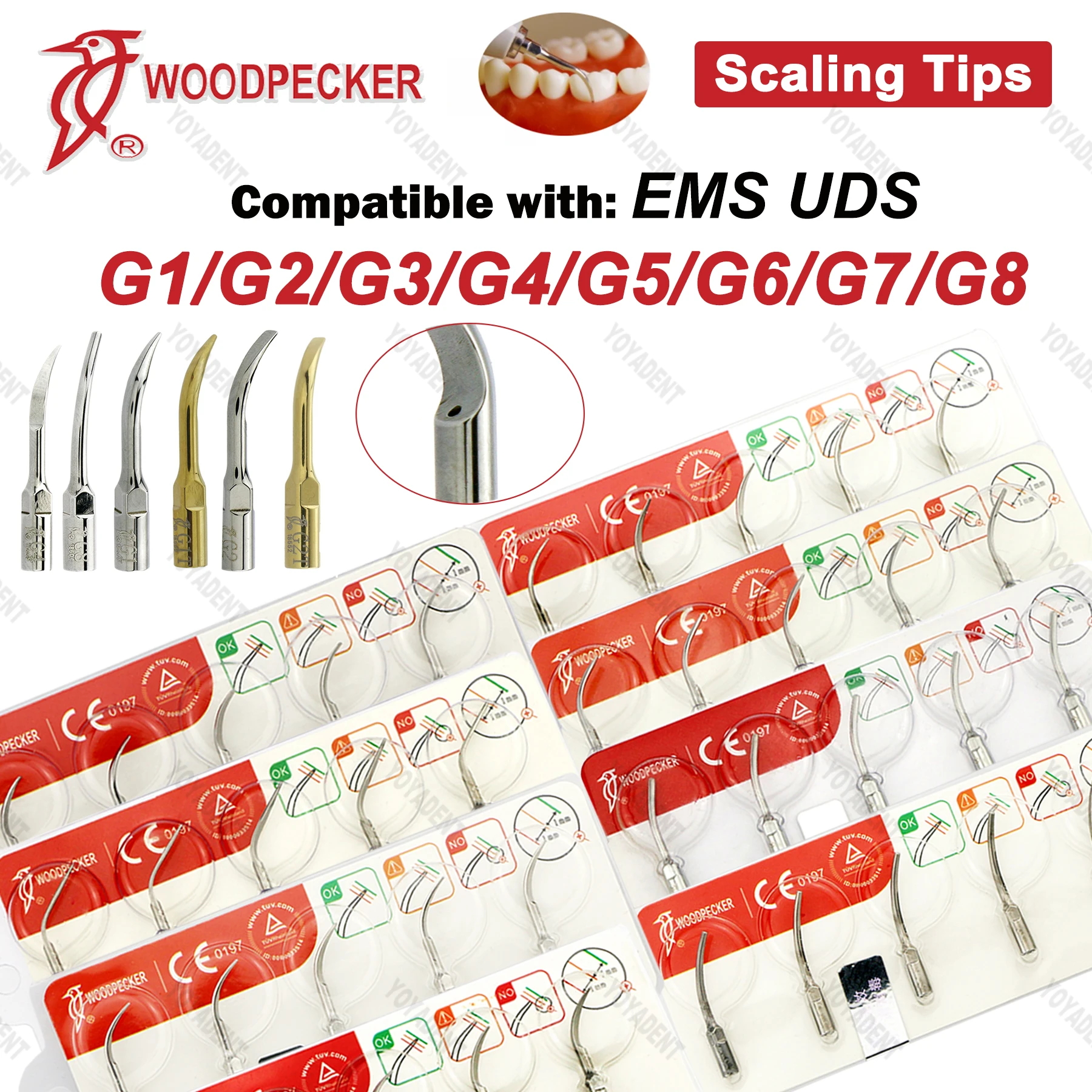 

Original Woodpecker Tips Dental Ultrasonic Scaling Tip Fit EMS UDS Scaler Handpiece G1 G2 G3 G4 G5 G6 G7 G8