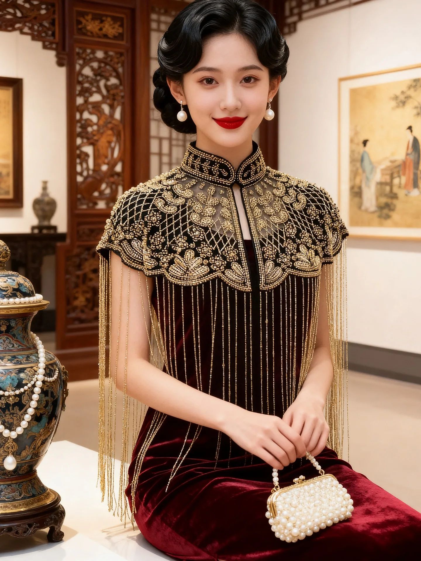

Elegant Handmade Chinese Style Shawl Cowl Neck Party Wedding Dress Outerwear Cloud Shoulder Women's Fashion Accessories