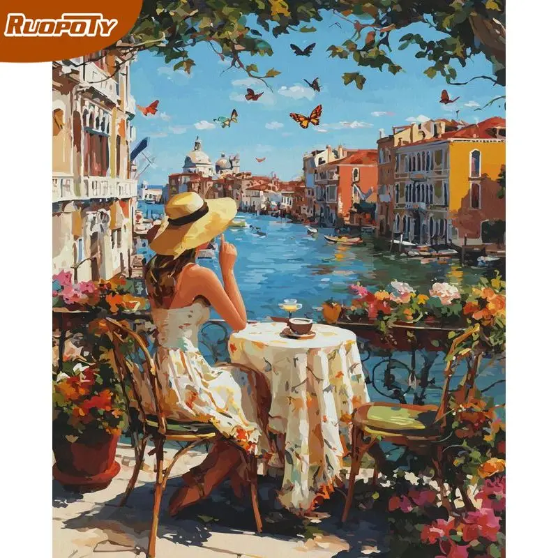 

PhotoCustom Diy Painting By Numbers Kit Женская акриловая краска по номерам Пейзаж Diy Numbers Картина на холсте по номерам