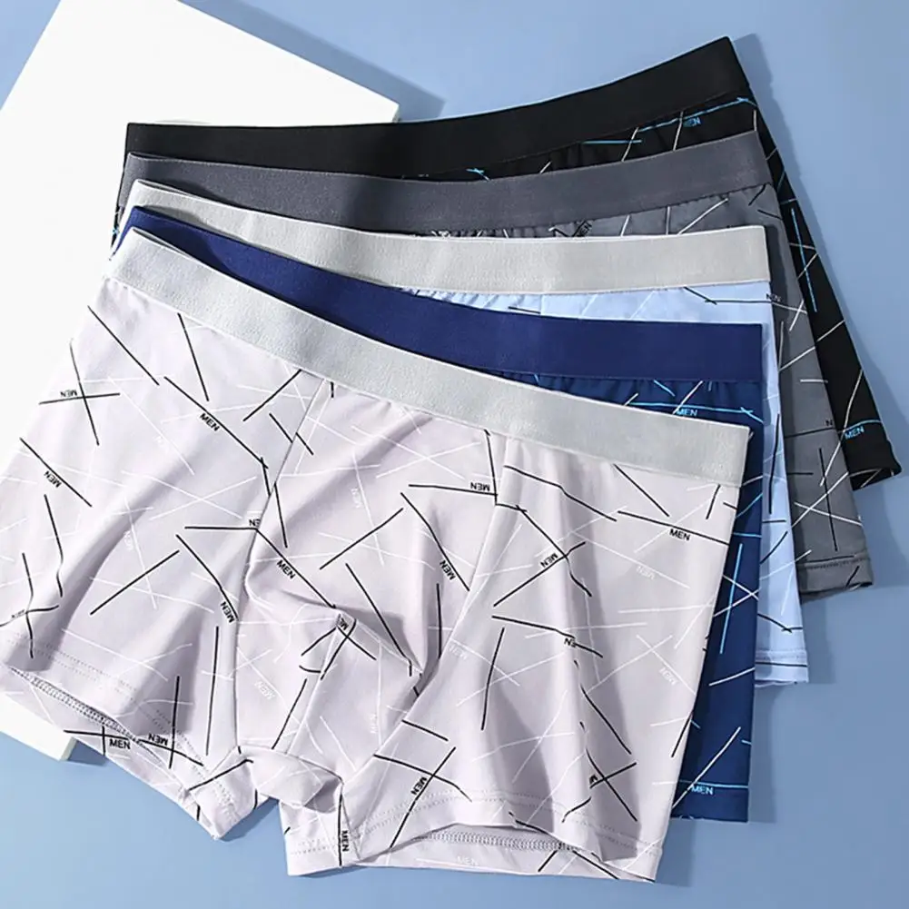 Men Boxers Soft Breathable Underwear for Active Mid Waist Elastic U Design 4 Underwear Pack