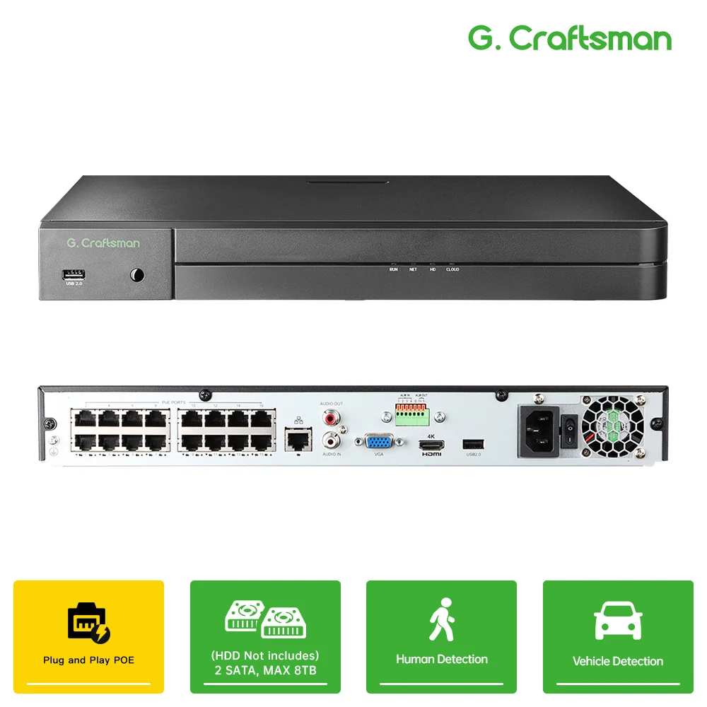 C-U 16CH POE NVR Security Recorder for Security System,Surveillance,Guard Viewer,Guard Station,GU-N1216H2S-P16 G.C