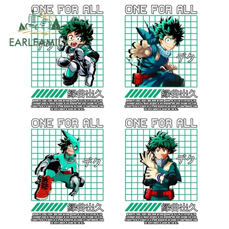 EARLFAMILY 13cm x 9.2cm Cartoon Deku Car Sticker Anime Rectangle Decal Vinyl JDM Window Trunk ONE FOR ALL Stickers