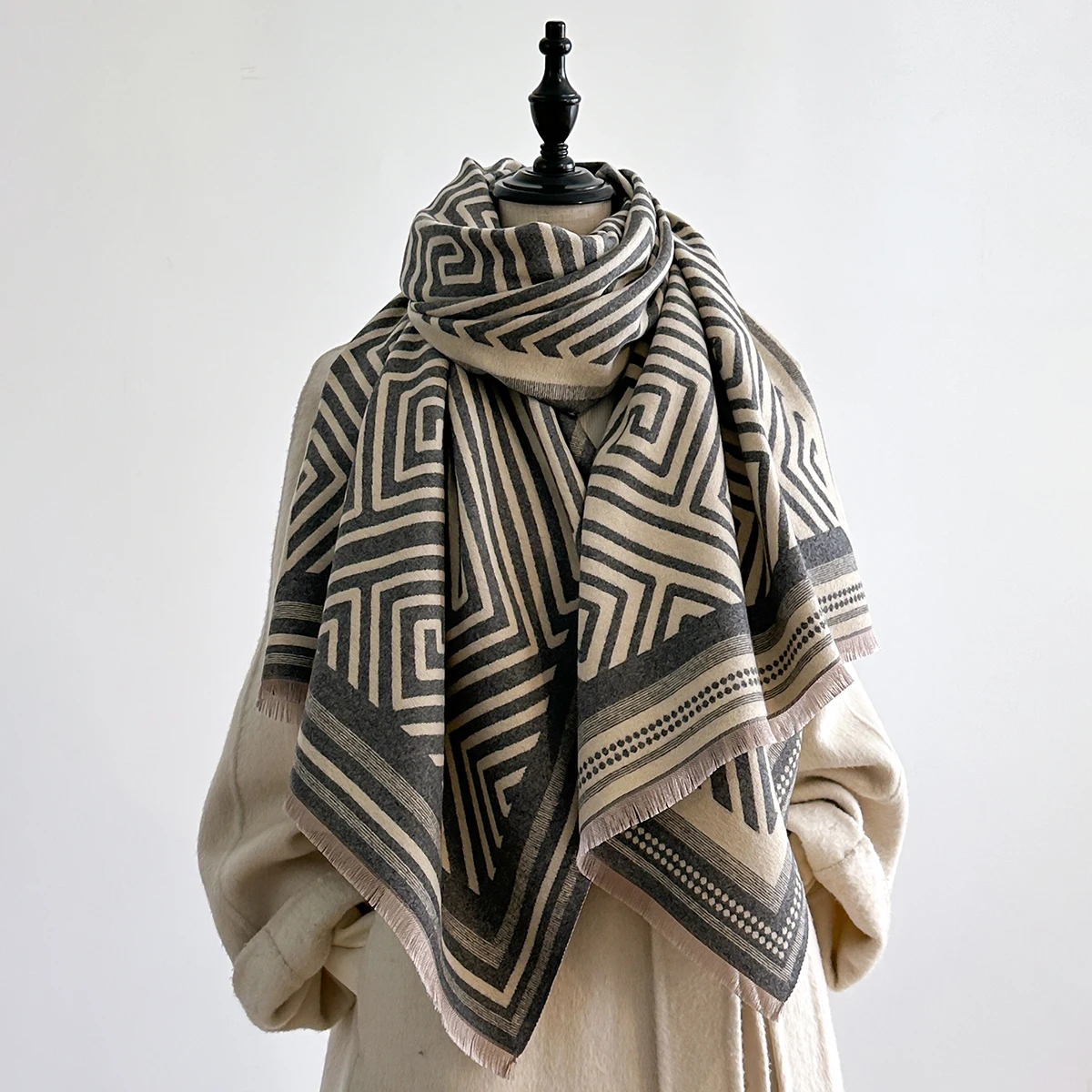 Elegant Women's Designer Pashmina Cashmere Scarf - Winter Warm Two-Sided Fringed Wrap, Blanket & Shawl