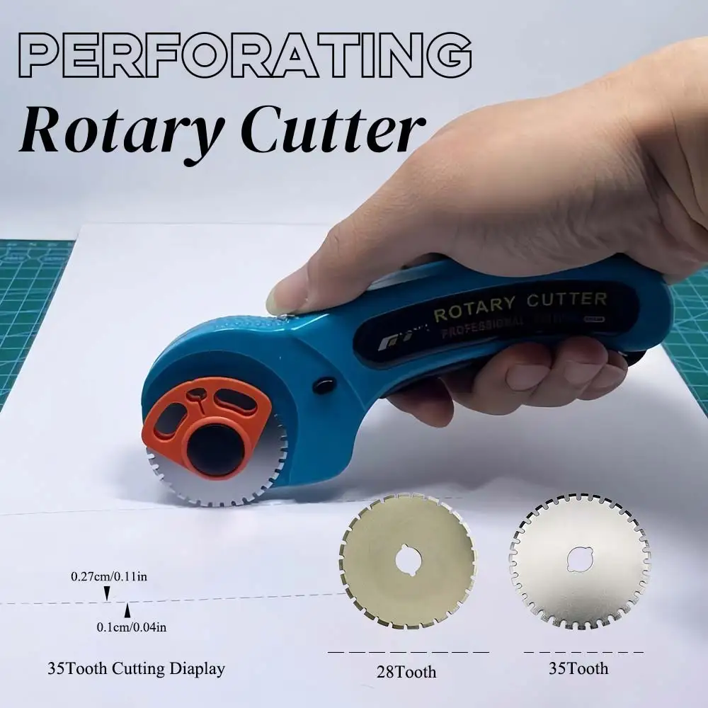 R45mm Perforating Rotary Cutter DIY Paper Handbook Cutting Easy Tearing Wavy Lacework Edge Cutting Tool with Spare Skip Blade