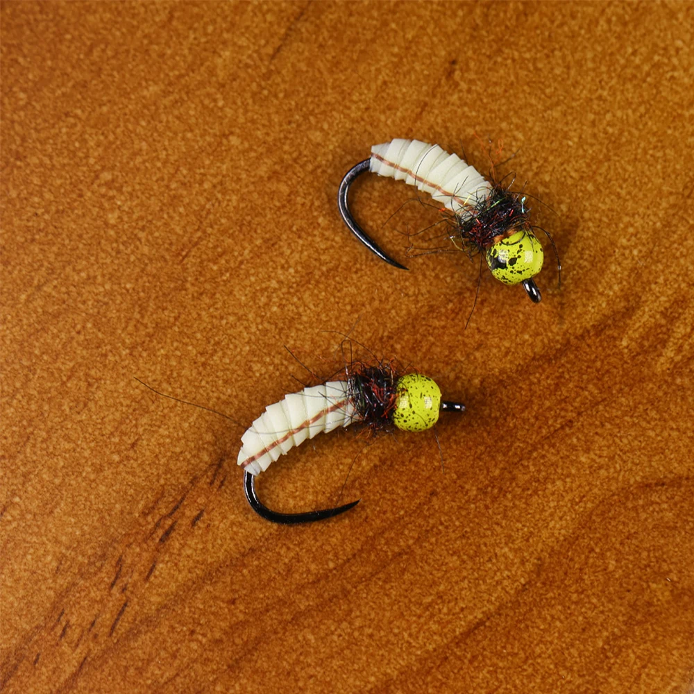 ويفريو 6 قطع # 10 خطاف Barbless مرقش حبة نحاسية سكود حورية الذباب واقعية مضيئة علة دودة يطير الصيد سمك السلمون المرقط Grayling إغراء #4
